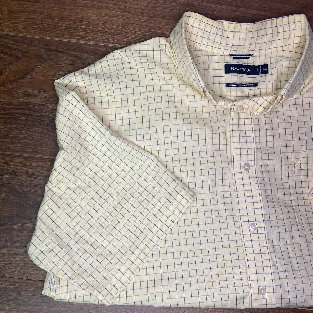 EUC Mens Nautica Button Down Short Sleeved Plaid Shirt - Size XXL